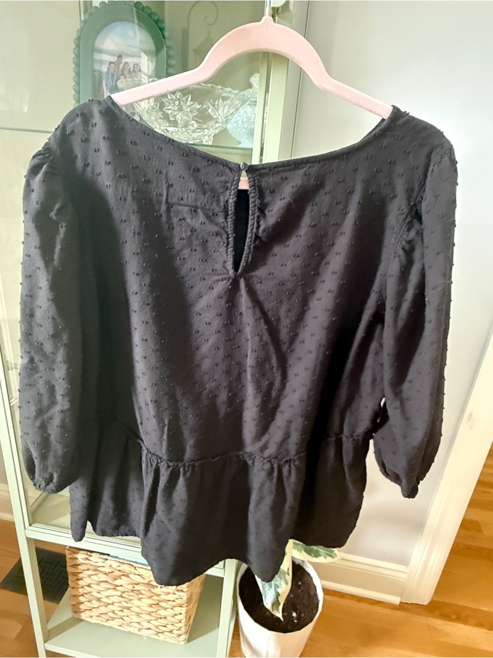 Time and Tru Black Swiss-Dot Peplum Blouse with Balloon Sleeves - Picture 2 of 3